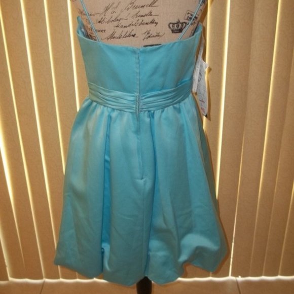 Cute Blue Satin Box Pleat Bubble Hem Party Dress Size 10 - Picture 7 of 8
